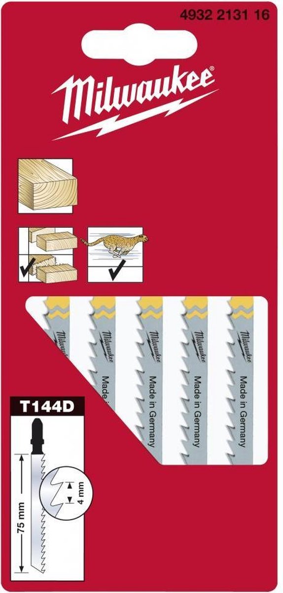 Milwaukee 4932213116 T 144 D HCS Stichsägeblatt – schnell – Holz (5 Stück) – T 144 D