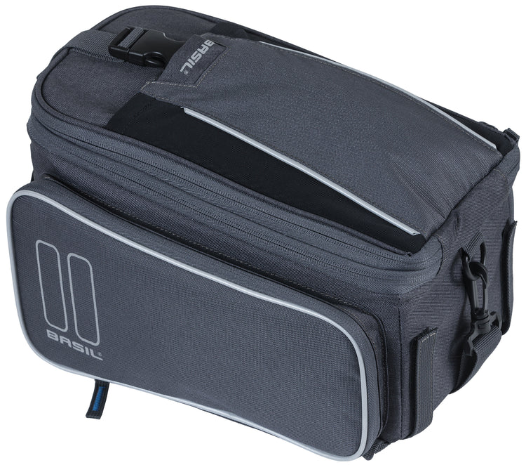 Basil Sport Design Trunkbag - Graue Fahrradträger-Tasche, 7-15L, wasserabweisend, für normales Fahrrad und E-Bike