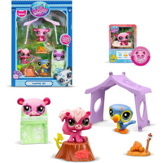 Bandai Littlest Pet Shop – Camping-Set mit 3 Tieren und Zubehör – Littlest Pet Shop LPs Panda Eichhörnchen Tukan – Mini-Spielzeugset mit süßen Tierfiguren – Spielzeug für Kinder ab 4 Jahren – BF00574