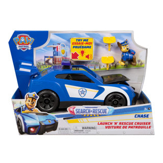 Paw Patrol – Suche, Rettung – Verfolgungsjagd mit Polizeiauto – mit Figur, Licht, Ton und 2 Projektilen – Spielzeugfahrzeuge