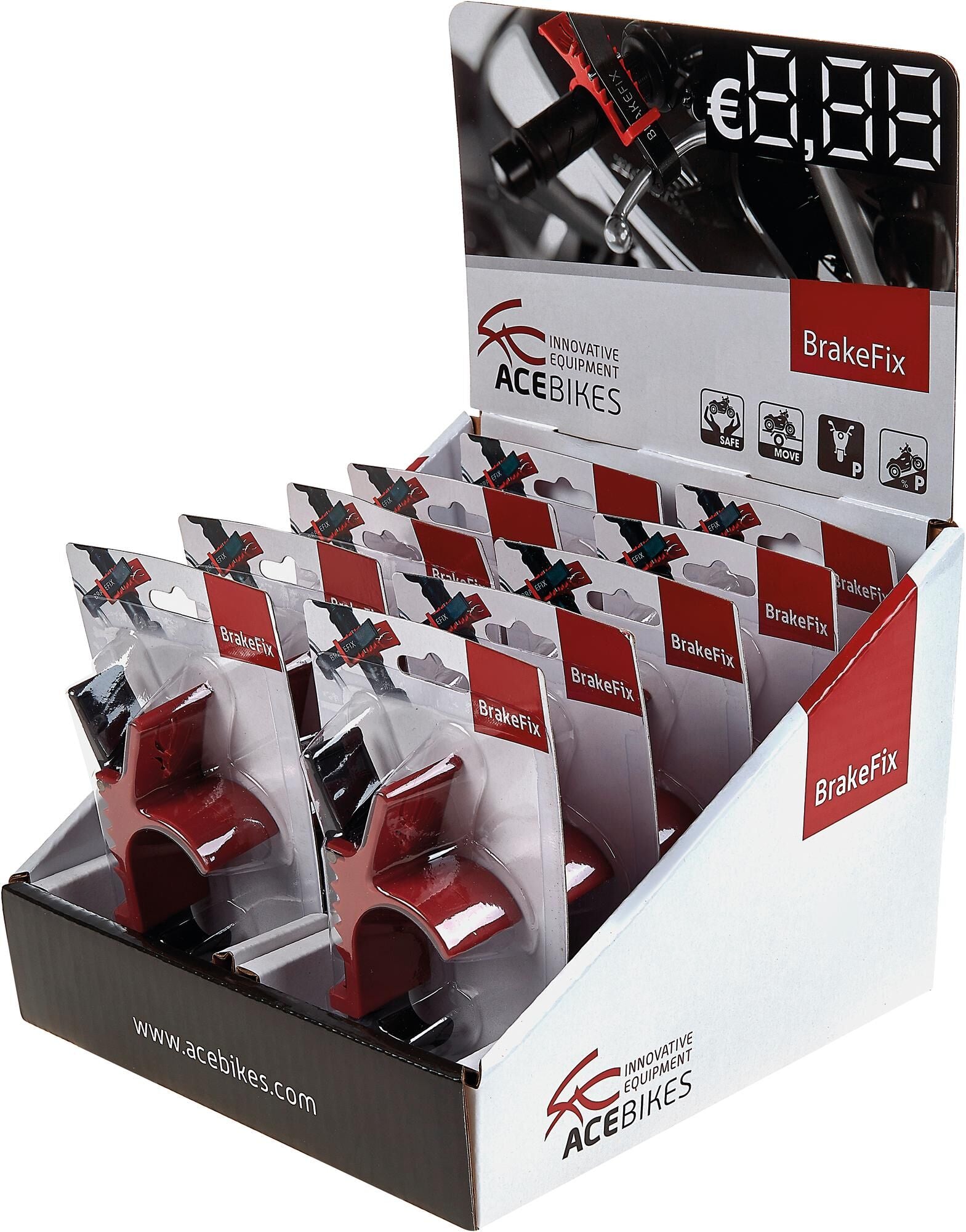 Acebikes Ace Bikes Transportsicherheit Brakefix sicher für den Transport. Brakefix Thekendisplay