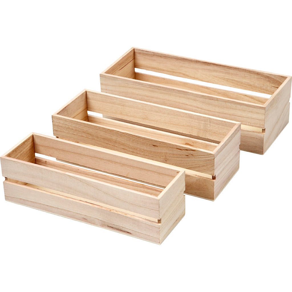 Creativ Company Obstkiste, H: 6,5+7+7,5 cm, L: 22+23,5+25 cm, B: 7+8,5+10 cm, 3 Stück 1 Set