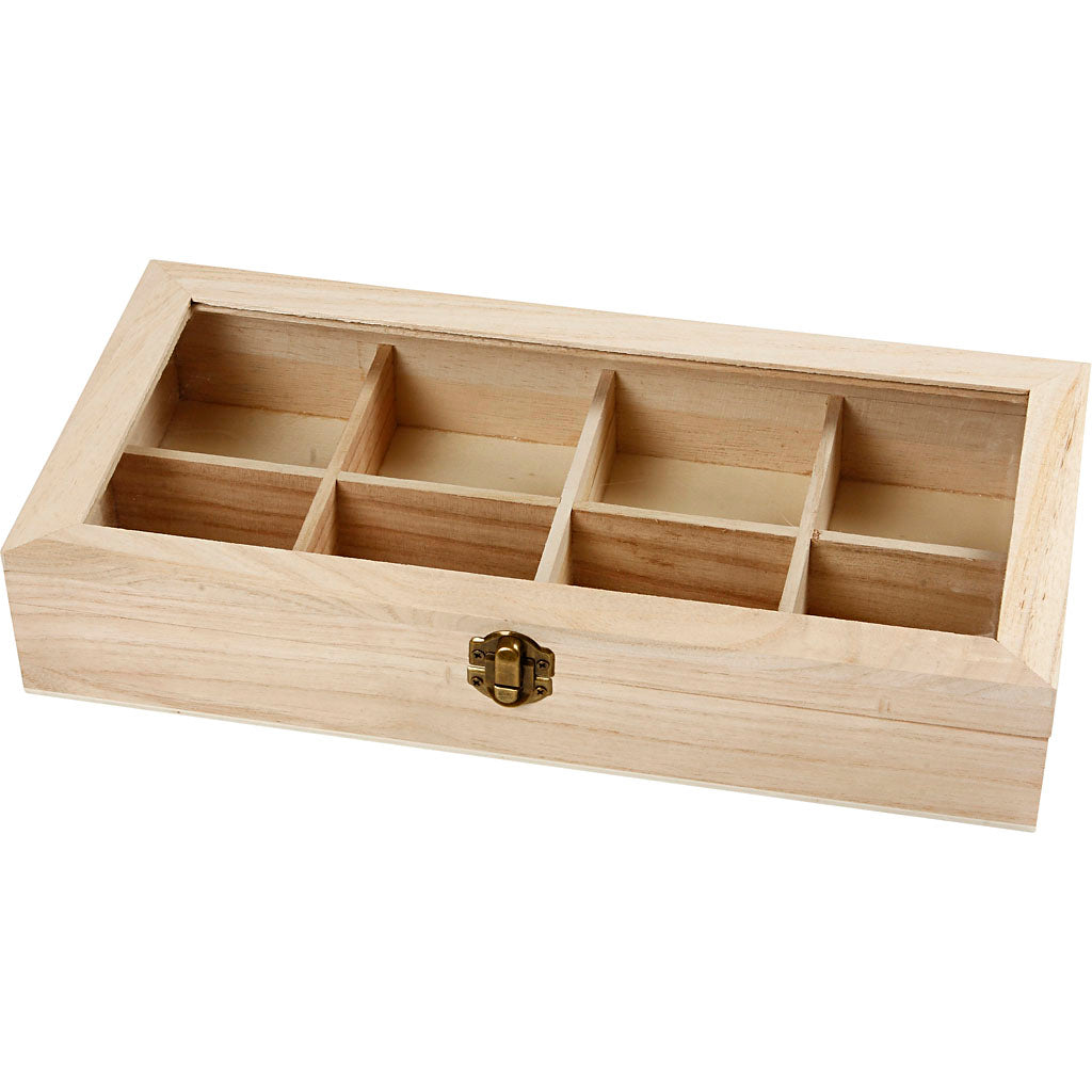 Creativ Company Holzkiste mit Glasdeckel, Maße 32x16x6 cm, Lochgröße 7x7 cm, 1 Stück