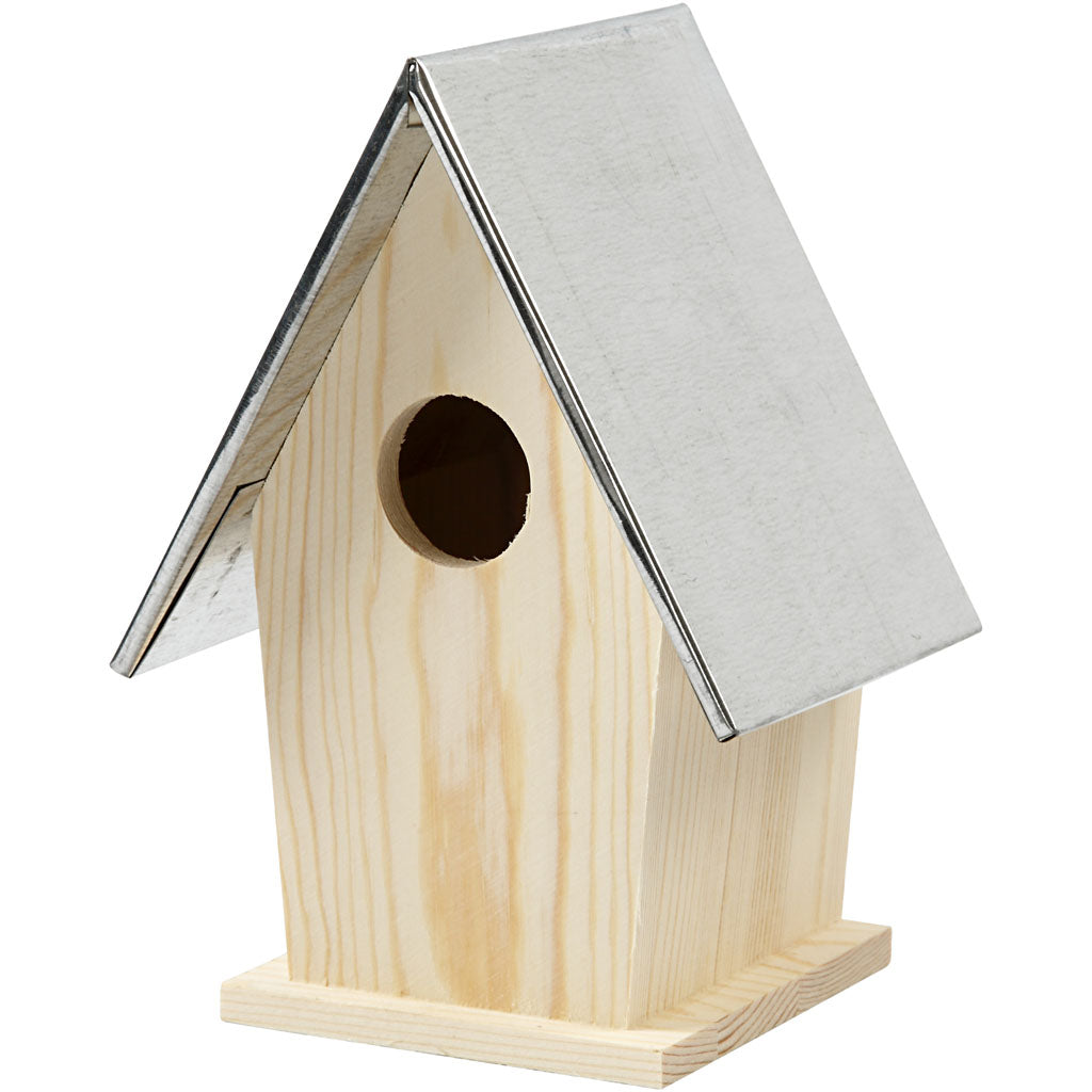 Creativ Company Vogelhaus mit Zinkdach, Maße 13,5x11x19 cm, Lochgröße 32 mm, 1 Stück