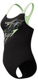 Speedo Medley Logo Medalist 1-teiliger Damen-Sportbadeanzug – Schwarz Grün