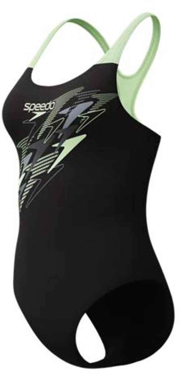 Speedo Medley Logo Medalist 1-teiliger Damen-Sportbadeanzug – Schwarz Grün