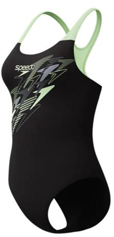 Speedo Medley Logo Medalist 1-teiliger Damen-Sportbadeanzug – Schwarz Grün