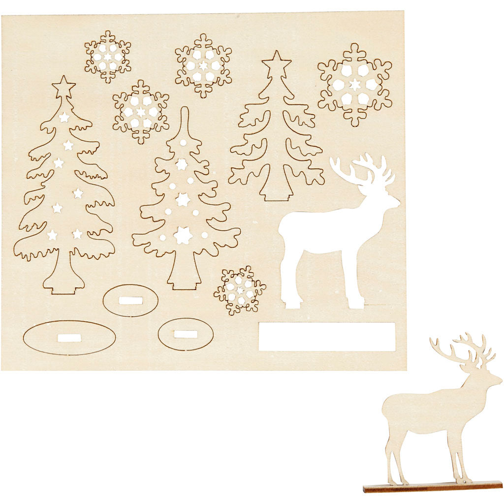 Creativ Company DIY Holzfiguren, Wald mit Hirsch, L: 15,5 cm, B: 17 cm, Stärke 3 mm, 1 Box