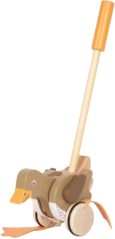 Kleiner Fußholzschub Figur Ente mit bewegender Kopf