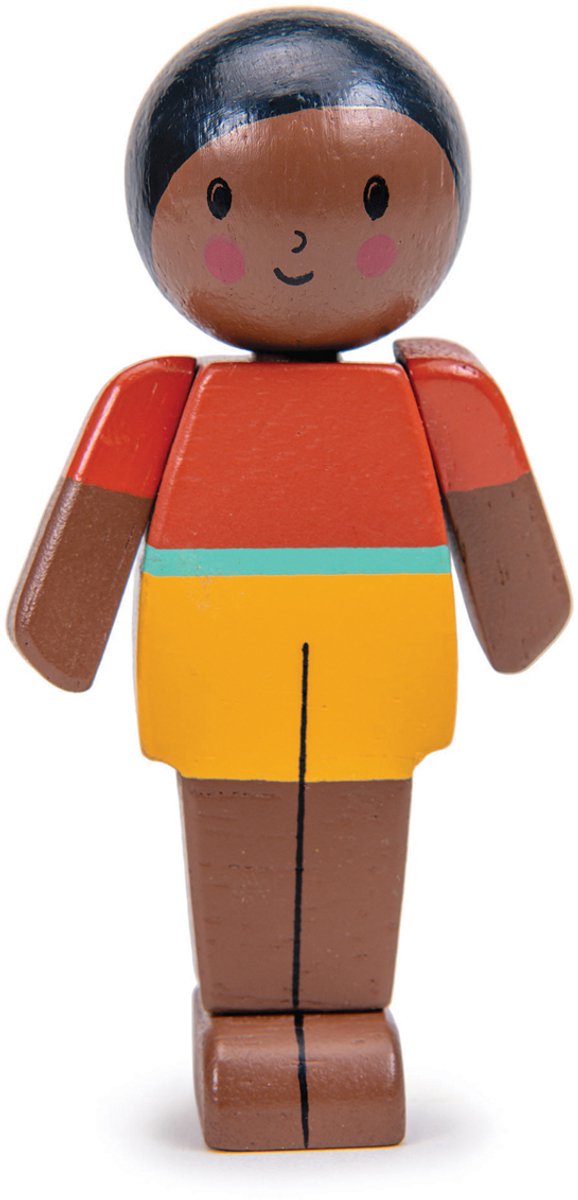 Zarte Blatt-Puppenhauspuppe Mokka-Vater - Holzspielzeugpuppe.