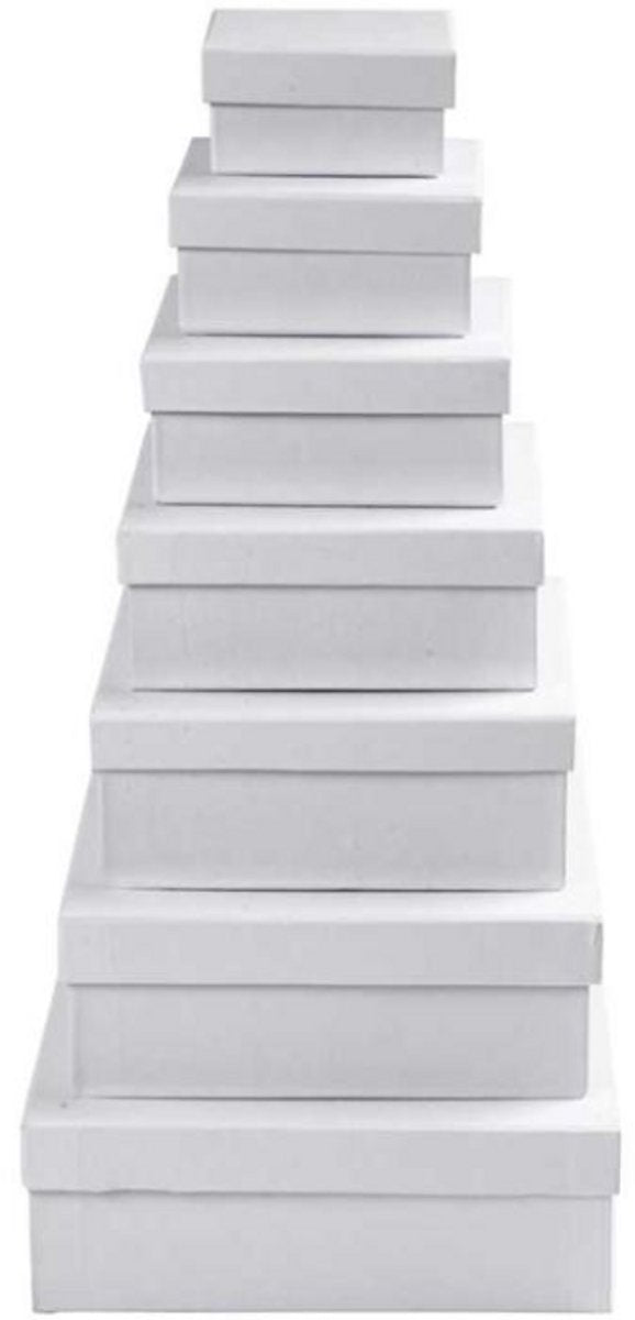 Creativ Company quadratische Boxen, H: 4,5+5+5,5+6+6,5+7+7,5 cm, Maße 9+11+13+15+17+19+21 cm, weiß, 7 Stück 1 Set