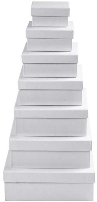 Creativ Company quadratische Boxen, H: 4,5+5+5,5+6+6,5+7+7,5 cm, Maße 9+11+13+15+17+19+21 cm, weiß, 7 Stück 1 Set