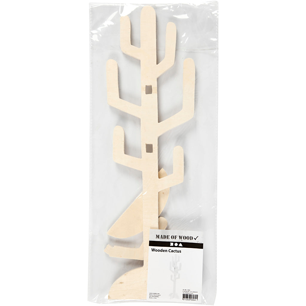 Creativ Company Holzkaktus, H: 38 cm, B: 12 cm, Stärke 8 mm, 1 Stück