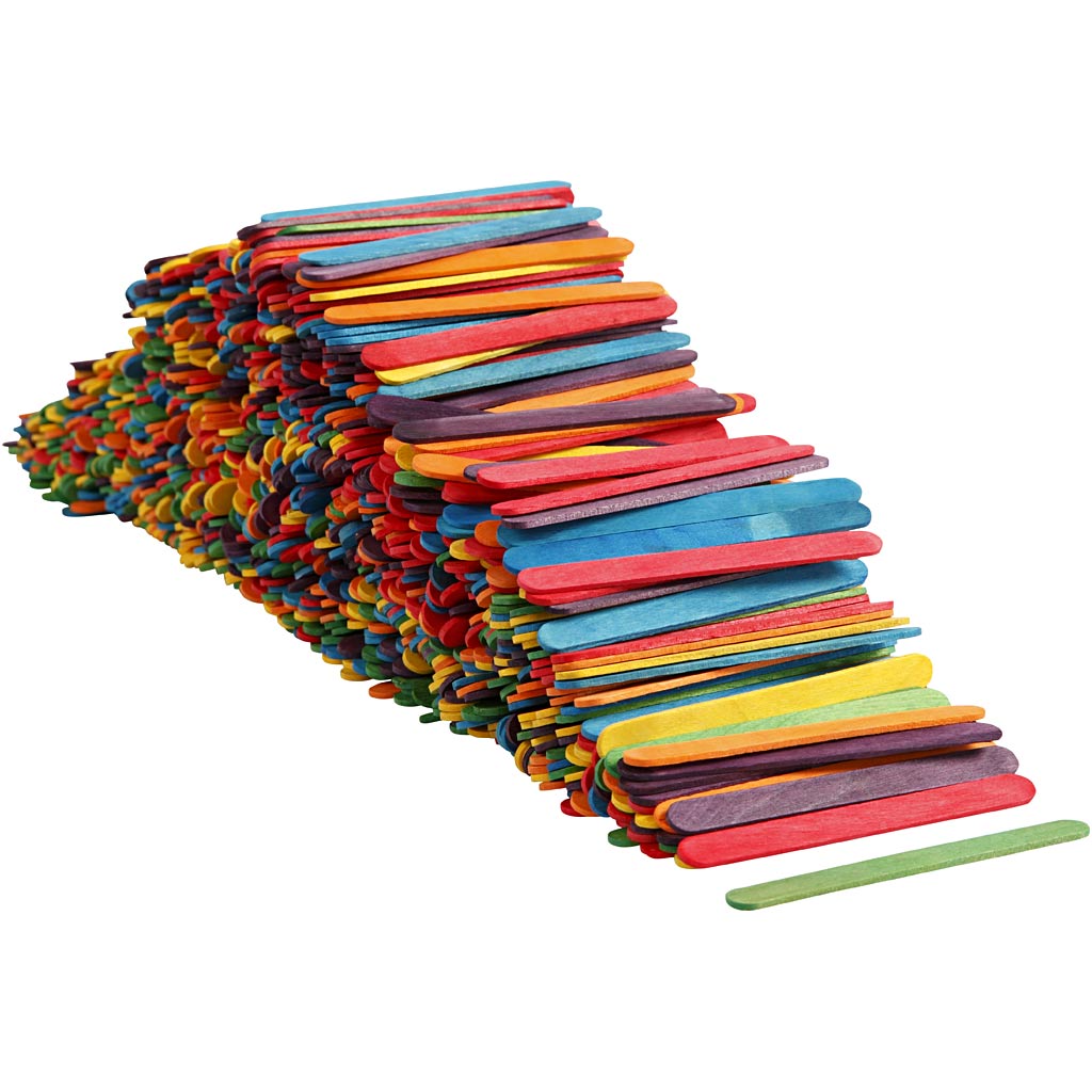 Creativ Company Bauholz, L: 11,4 cm, B: 10 mm, verschiedene Farben, 1000 Stück 1 Karton