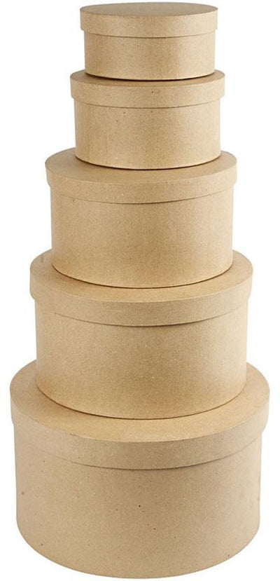 Creativ Company Round Hat Boxen, H: 8+10+13+15+19 cm, d 16,5+18,5+24+28,5+35,5 cm, 5 Stück 1 Set