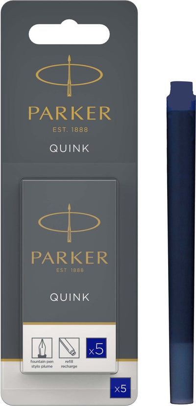 Parker lange Füllfederhalter-Tintenpatronen | blaue Quink-Tinte | 5 Füllfederhalterpatronen (Blister)