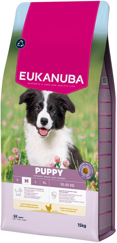 Eukanuba Welpen mittlerer Rasse, Huhn – Hundefutter – 15 kg