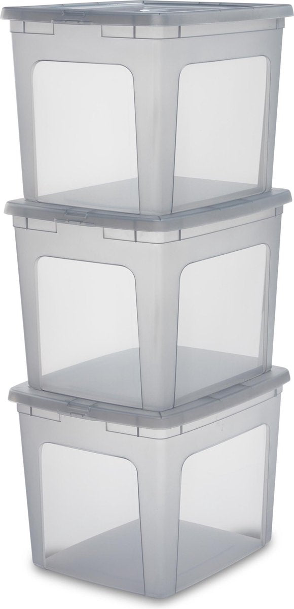 Iris Clearbox Aufbewahrungsbox – 30 l – Kunststoff – grau – 3er-Set