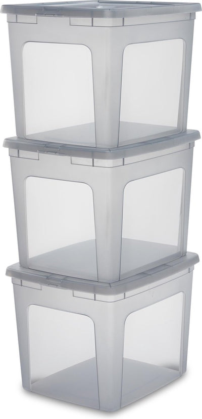 Iris Clearbox Aufbewahrungsbox – 30 l – Kunststoff – grau – 3er-Set