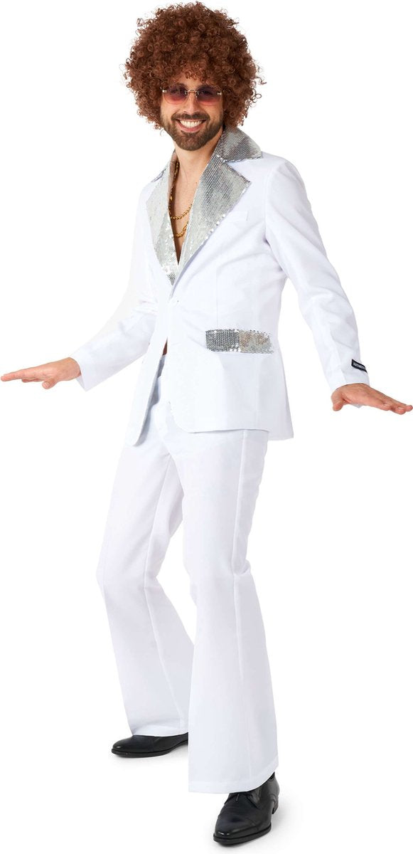 Suitmeister Disco-Kostüm – Herrenanzug – Karnevalskleidung – Saturday Night Fever-Kostüm – inklusive Jacke und Schlaghose – weiß – Größe: XL