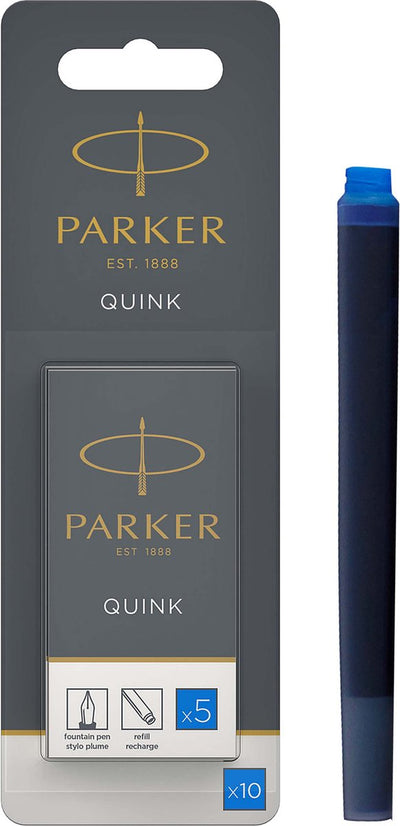 Parker lange Füllfederhalter-Tintenpatronen | waschbare blaue Tinte | 5 Füllfederhalterpatronen (Hangsell-Packung)