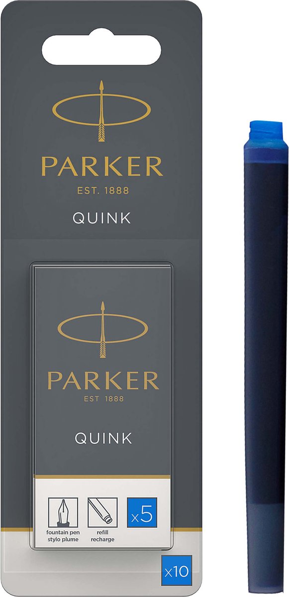 Parker lange Füllfederhalter-Tintenpatronen | waschbare blaue Tinte | 5 Füllfederhalterpatronen (Hangsell-Packung)