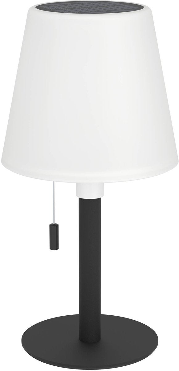 Eglo Montapalma Tischleuchte für drinnen und draußen – wiederaufladbar (bis zu 60 Stunden Licht) – Solar – 30 cm – Schwarz und Weiß – warmweißes Licht und einstellbares RGB – kabellos – dimmbar
