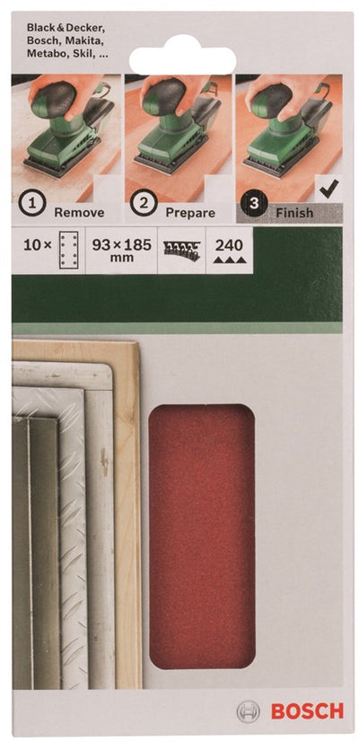 Bosch 10-teiliges Schleifblatt-Set für Exzenterschleifer 93 x 185 mm – Körnung 240