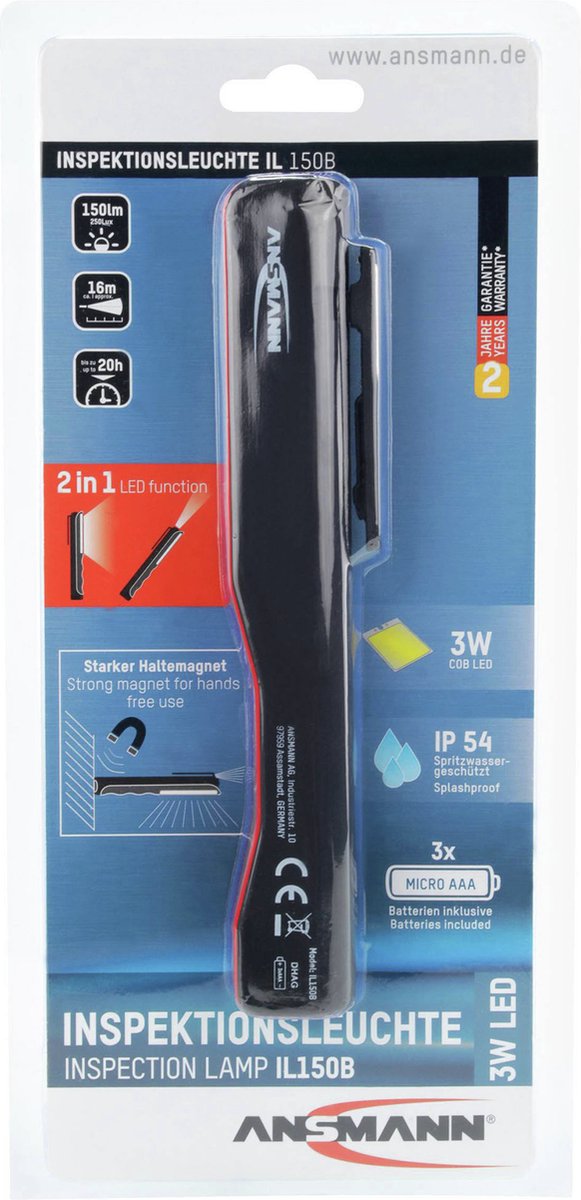 Ansmann 1600-0211 IL150B Akku-Stiftleuchte LED 185 mm rot, schwarz