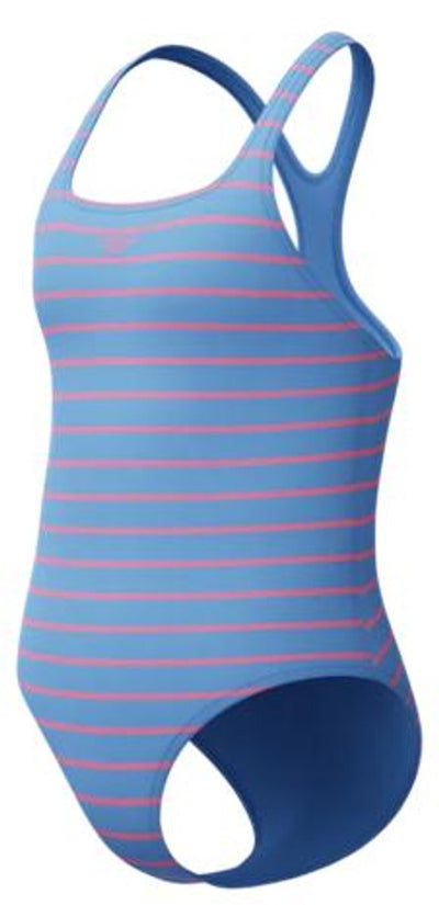 Speedo Print Medalist 1-teiliger Mädchen-Sportbadeanzug blau rosa