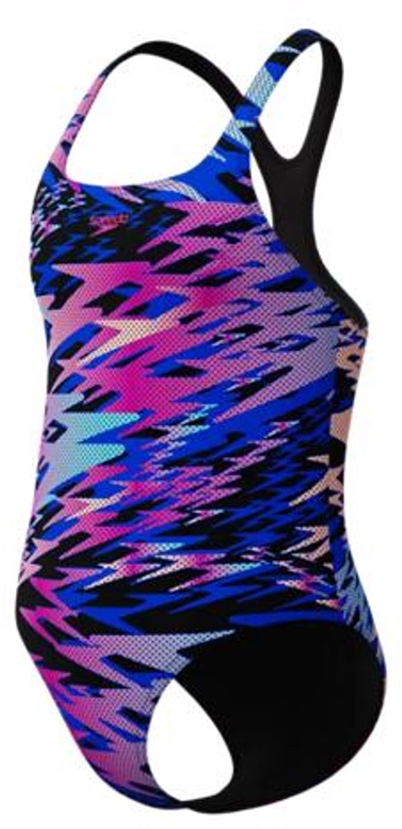 Speedo H-Boom Print Medalist 1-teiliger Mädchen-Sportbadeanzug – Schwarz-Rosa
