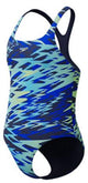 Speedo H-Boom Print Medalist 1-teiliger Mädchen-Sportbadeanzug – Marinegrün