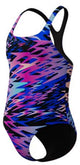 Speedo H-Boom Print Medalist 1-teiliger Mädchen-Sportbadeanzug – Schwarz-Rosa