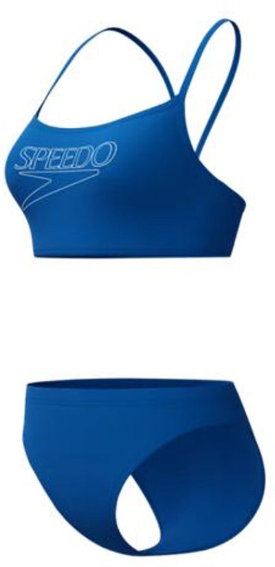 Speedo Endurance Logo Thin Strap 2-teiliger Damen-Sportbadeanzug – Blau Weiß