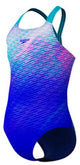 Speedo Print Powerback Sport-Badeanzug für Mädchen – Blau Türkis