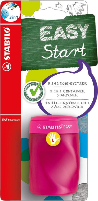 Stabilo Easysharpener – ergonomischer 3-in-1-Bleistiftspitzer – Linkshänder – Pink – für alle Bleistifte geeignet
