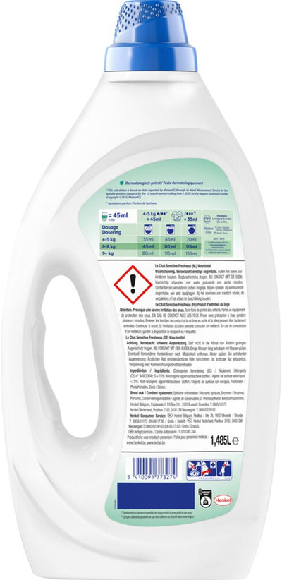 Le Chat Gel Sensitive Freshness – Flüssigwaschmittel – für alle Wäschearten geeignet – Vorteilspack – 4 x 33 Wäschen
