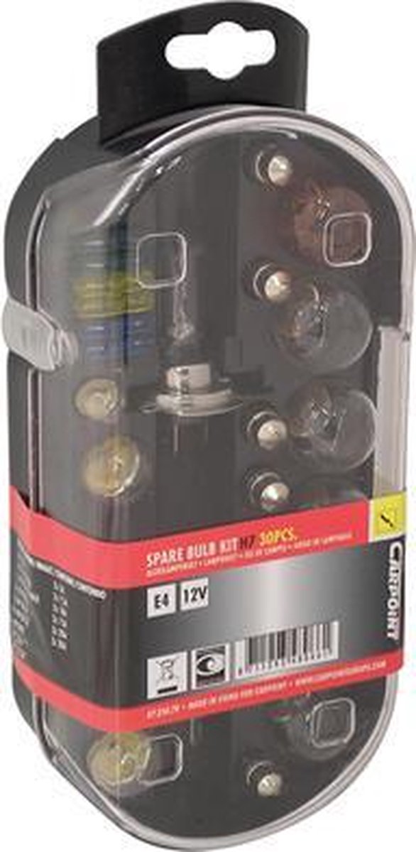 Carpoint h7 Autolampen-Set – 30-teilig – E-Zulassung – 18 Lampen 12 Stecksicherungen – kompakte Aufbewahrungsbox – einfache Montage