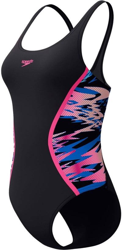 Speedo Hyperboom Muscleback 1-teiliger Damen-Sportbadeanzug – Schwarz Rosa
