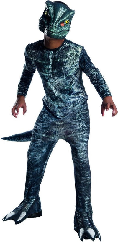 Rubine - Dinosaurierkostüm - Jurassic World Velociraptor Dinosaurier Kinderkostüm - Blau, Grau - Größe 128 - Karnevalskleidung - Fasching
