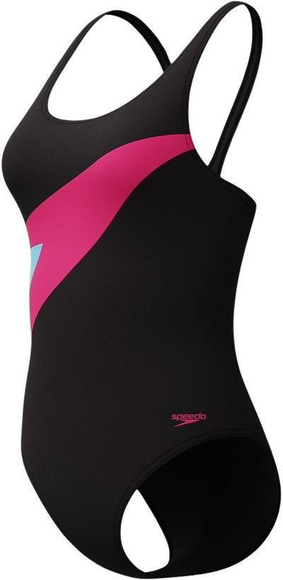 Speedo Hyperboom Butterfly Back 1-teiliger Damen-Sportbadeanzug – Schwarz-Rosa