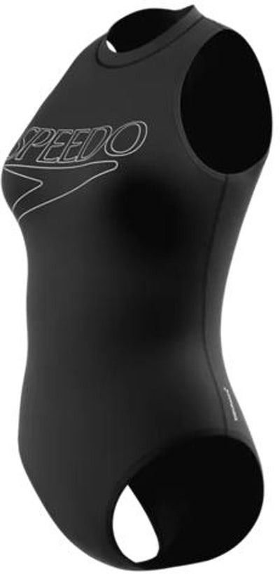 Speedo Endurance+ Logo Hydra Suit 1-teiliger Damen-Sportbadeanzug – Schwarz und Weiß