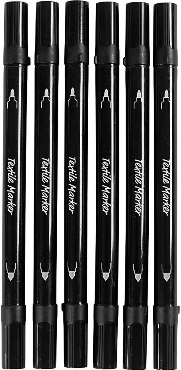 Creativ Company Textilmarker, Strichstärke 2,3 + 3,6 mm, schwarz, 6 Stück 1 Box