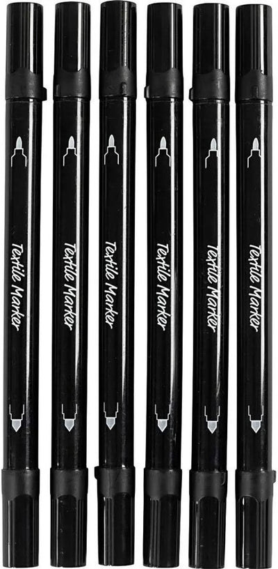 Creativ Company Textilmarker, Strichstärke 2,3 + 3,6 mm, schwarz, 6 Stück 1 Box