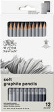 Winsor Newton 0490007 Professionelles Graphitstift-Set x12 – weiche Skizzenstifte, Zeichenstifte H bis M 9B in Metalldose