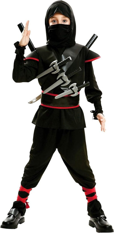Mom Funcompany Ninja-Assassinen-Kostüm Kinder schwarz rot - 5-6 Jahre (116 cm)