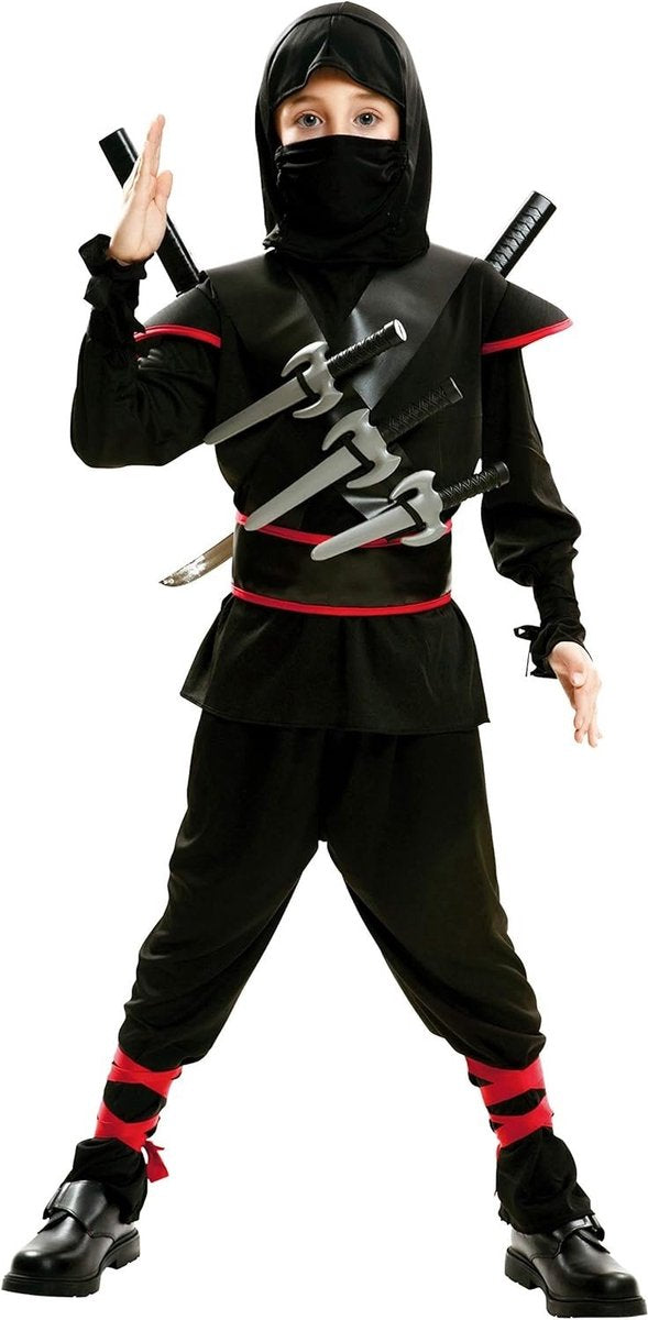 Mom Funcompany Ninja-Assassinen-Kostüm Kinder schwarz rot - 5-6 Jahre (116 cm)