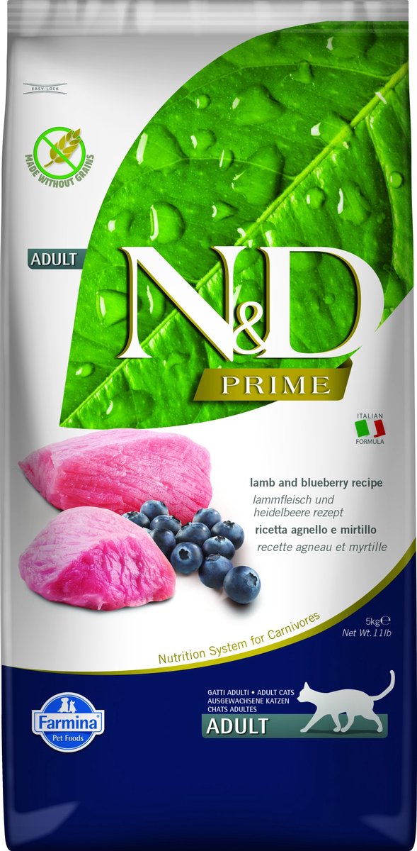 Farmina n d Prime Serie – Trockenfutter für Katzen – Lamm Blaubeere – Erwachsene – 5 kg