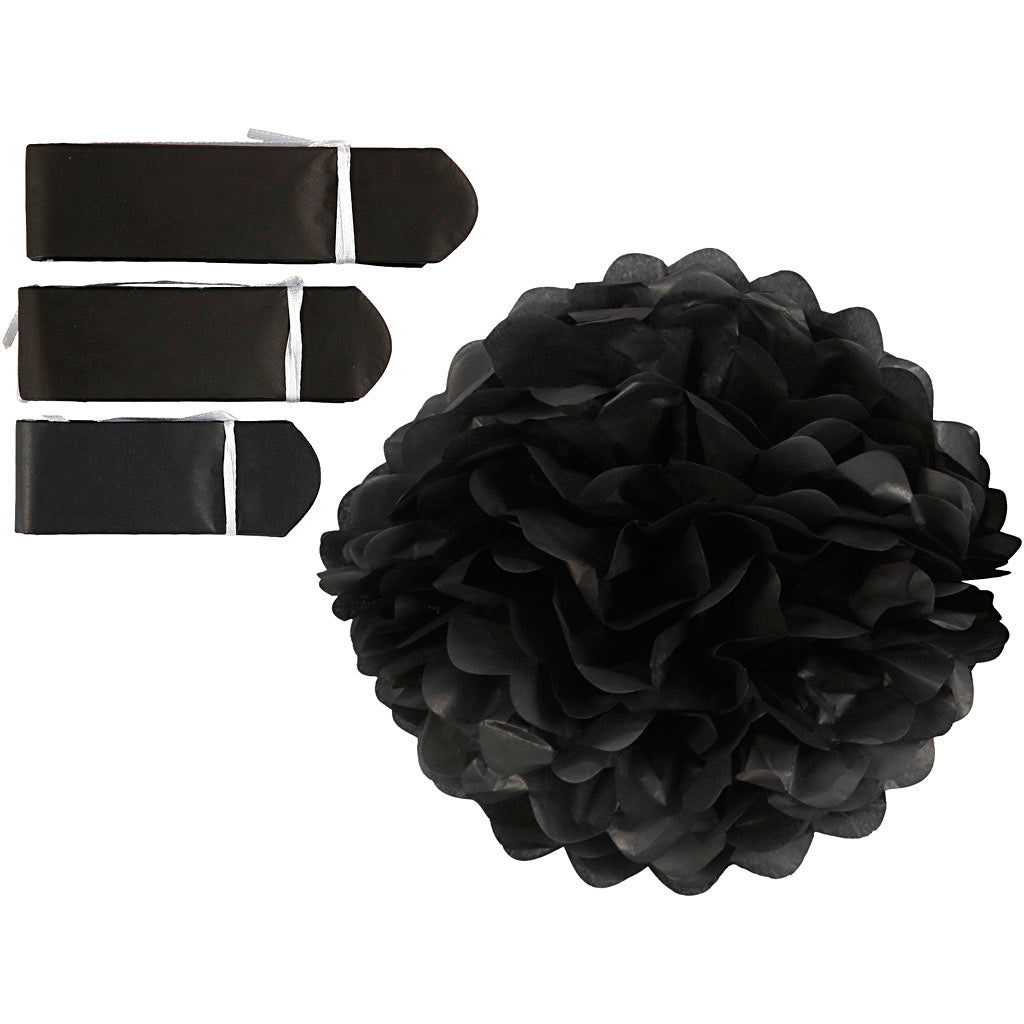 Creativ Company Papierbommel, D 20+24+30 cm, 16 g, schwarz, 3 Stück 1 Box