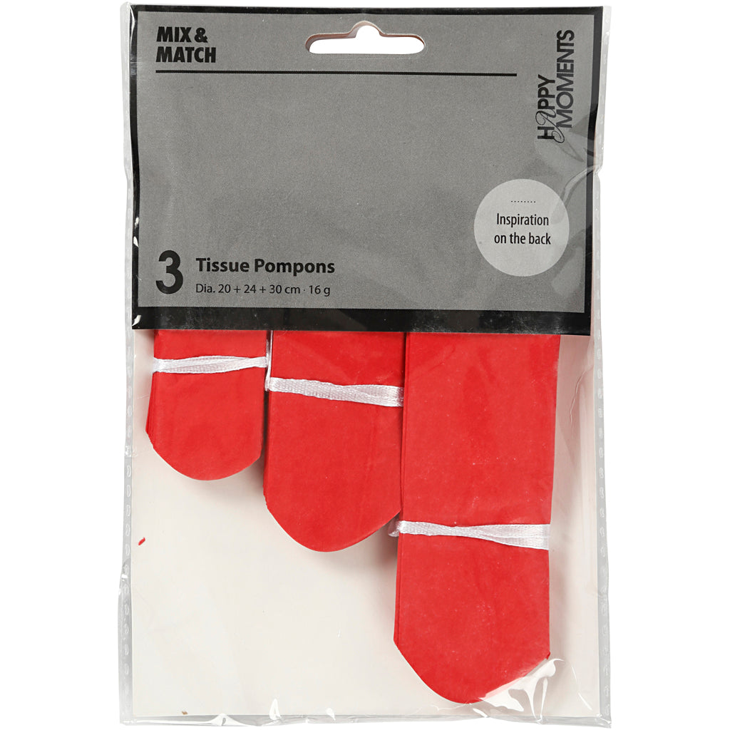 Creativ Company Papierbommel, D 20+24+30 cm, 16 g, rot, 3 Stück 1 Box